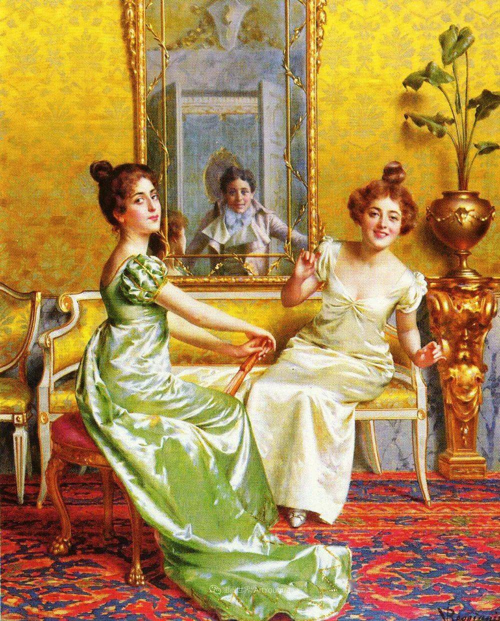 意大利画家维托里奥·雷格尼尼宫廷漂亮女人油画作品欣赏