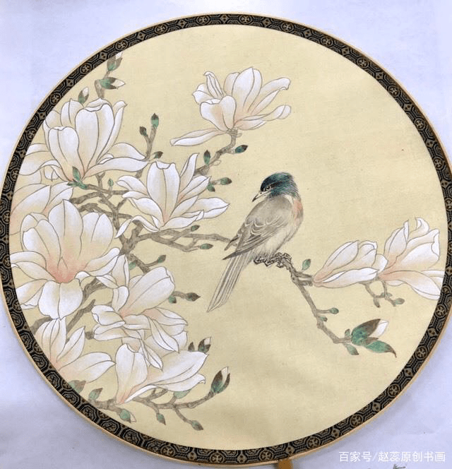 精品苏扇工笔玉兰花画法步骤详解