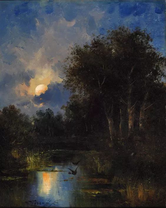 【油画欣赏】月光如水,这是我见过最美的月亮油画!