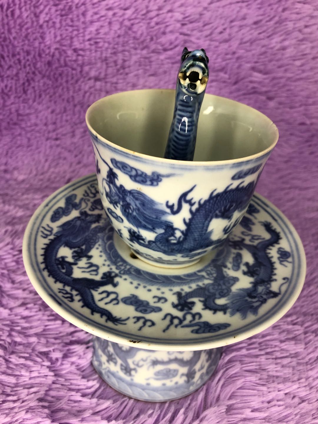 古之精艺乾隆年制青花龙纹公道杯