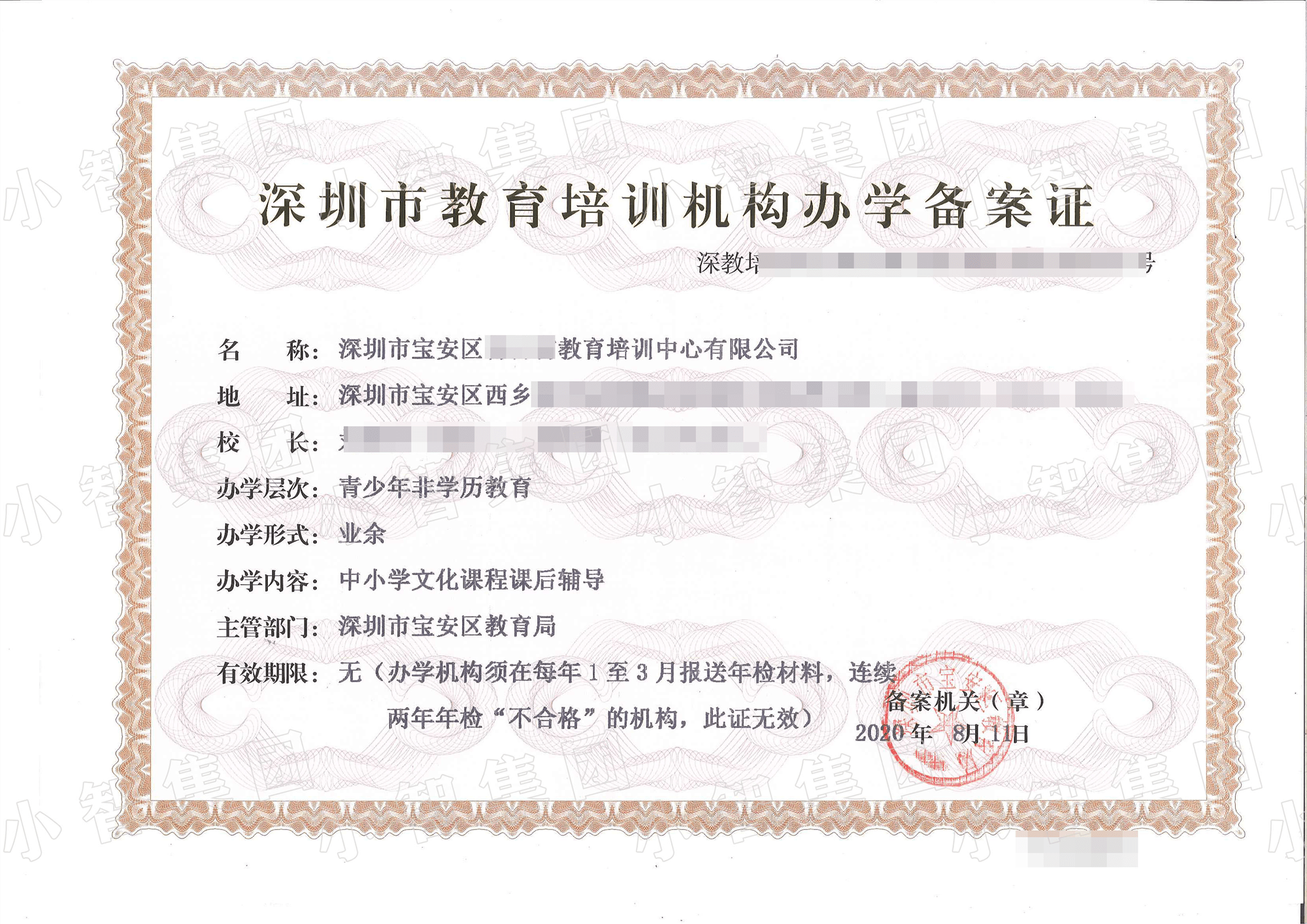 局颁发的《深圳市教育培训机构办学备案证》即《办学许可证》(特别