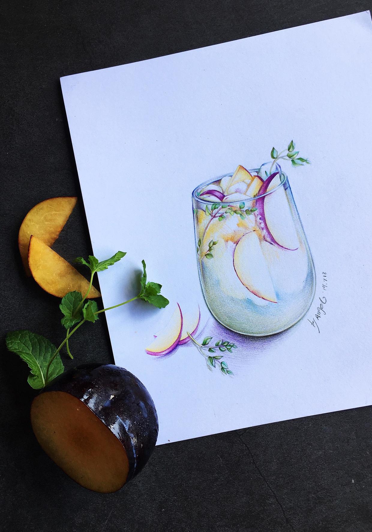 跳跃的对比色搭配,彩铅教程,黑布林冰饮