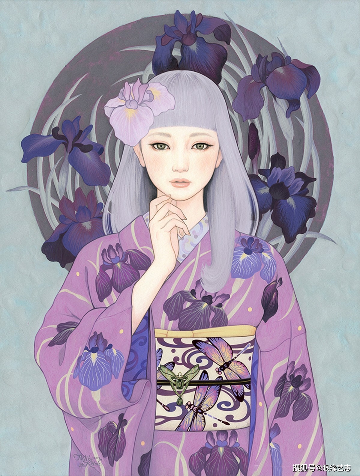 原创日本美人画源远流长的和服美术水粉画中的和服丽人