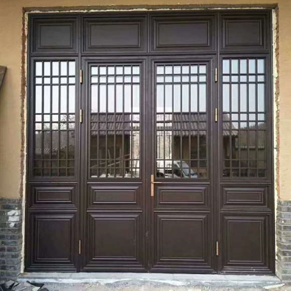 仿古铝合金门窗-深咖色-一码三箭花格样式