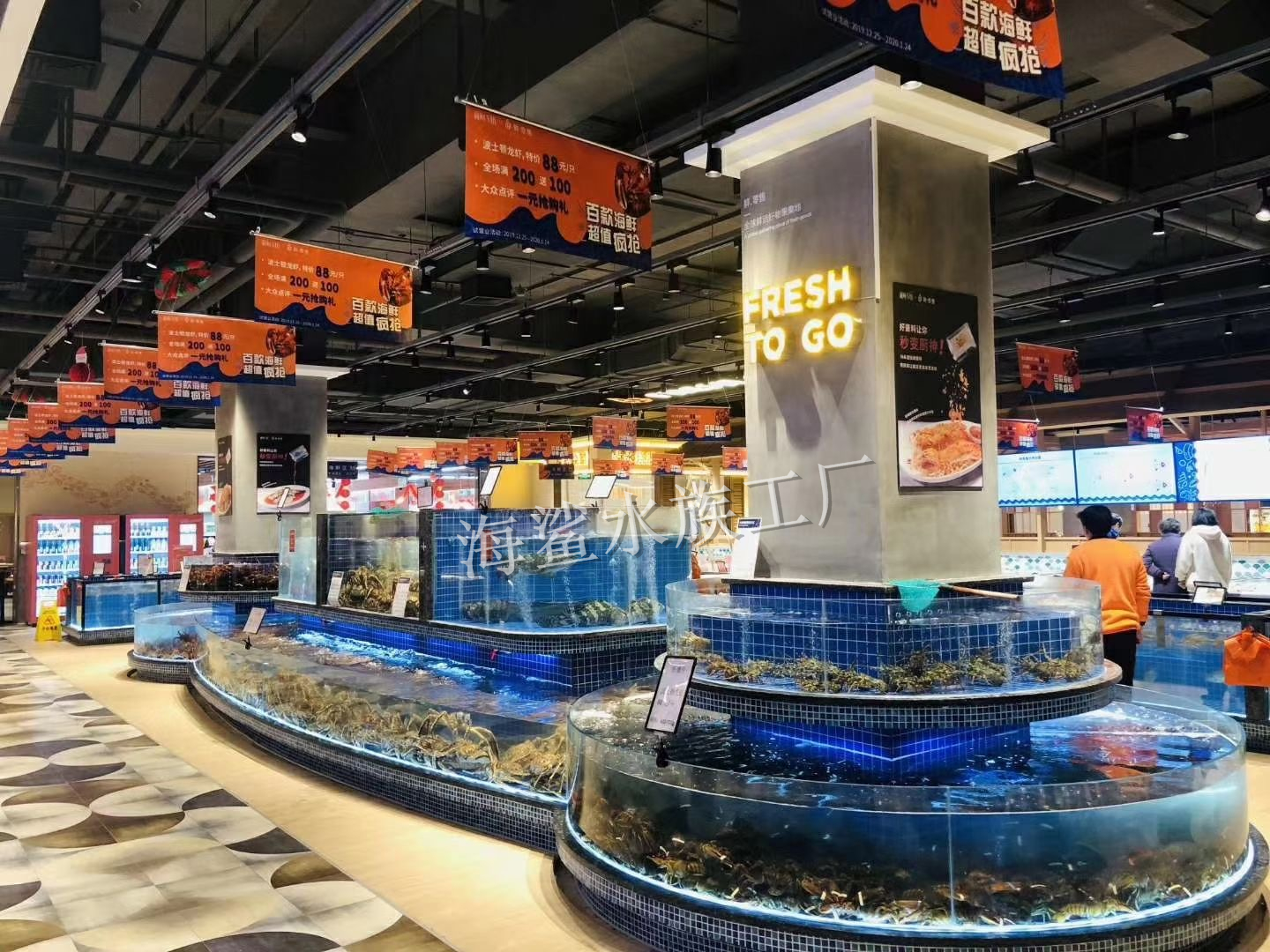 超市鱼缸定制 超市贝类池制作 超市海鲜池厂家 超市鱼缸鱼池设计 超市