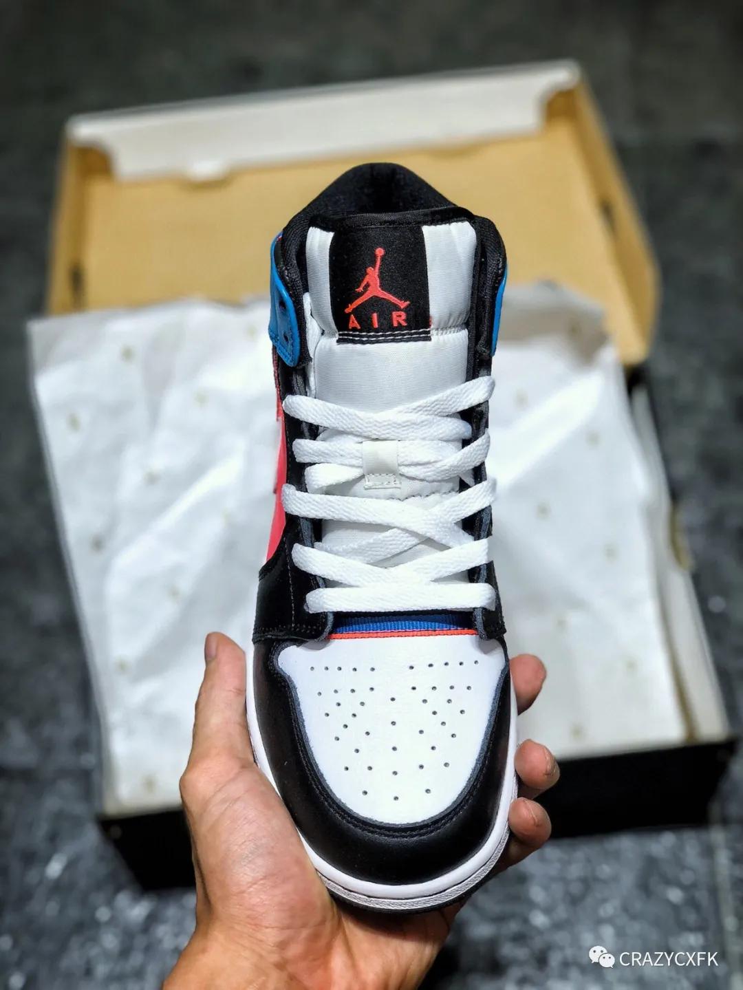 乔丹air jordan 1 mid aj1 multi patent 红白蓝拼接球鞋 cv4891-001