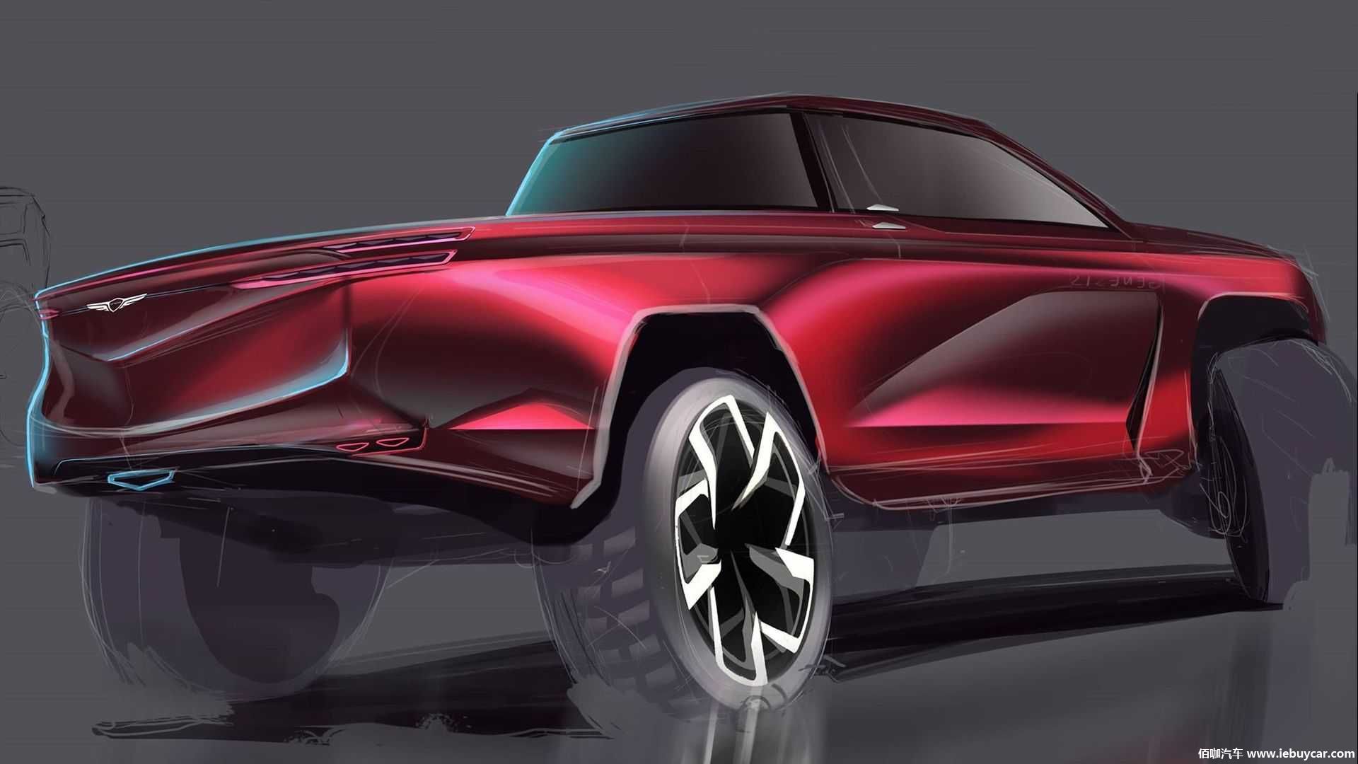 genesis豪华概念车皮卡渲染图曝光超大尺寸轮毂激进格栅设计