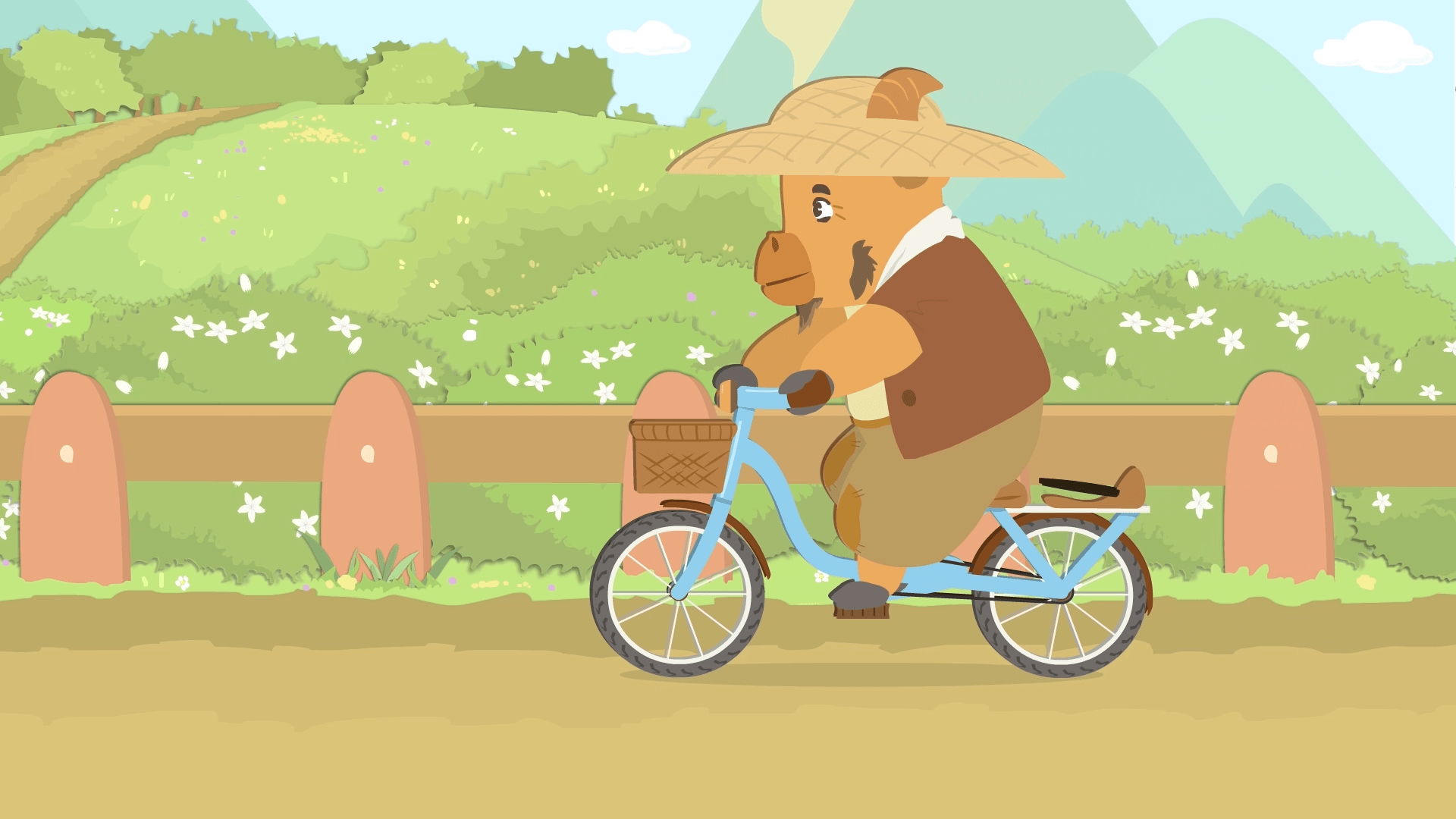 墨羽动画 熊兔子贝贝贝贝开心的请牛伯伯帮忙,牛伯伯骑着自行车呼呼坐