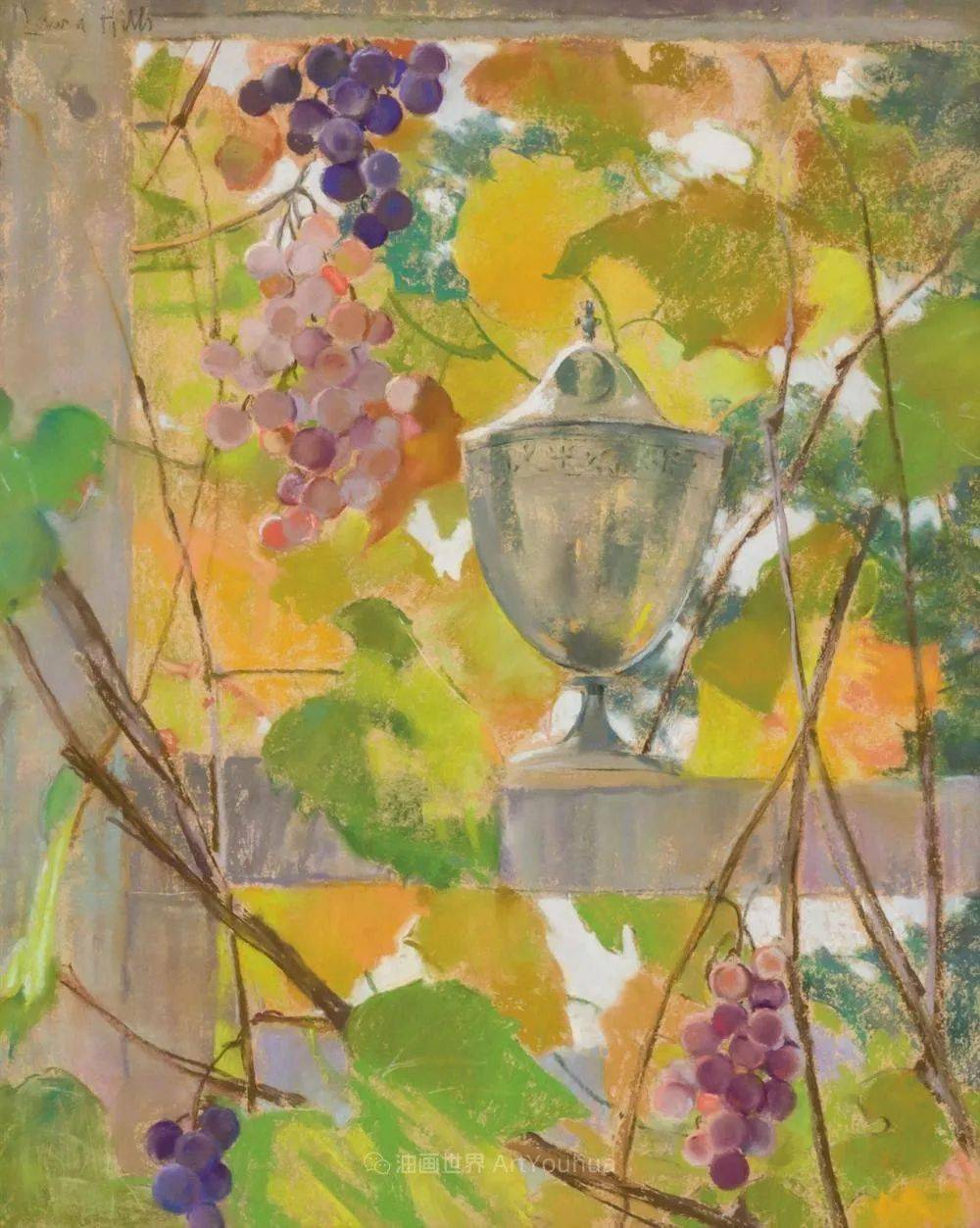 色彩生动的插花~美国女画家劳拉·希尔斯静物油画欣赏_水彩