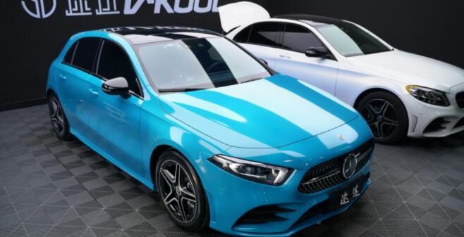 奔驰a220迈阿密蓝改色膜效果图超越保时捷原厂金属漆的质感