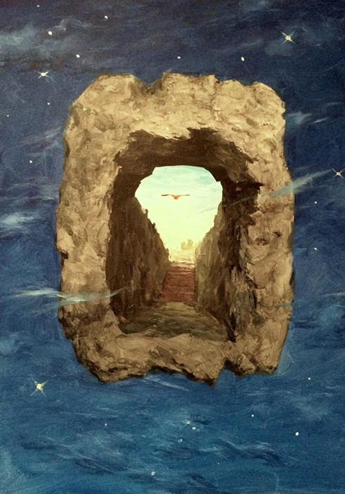 《虫洞》 丙烯,60x40cm,2018 底谓《彼此穿越的时空》 油画,120x80cm