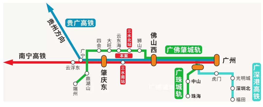 第二,恒大悦珑台可以通过贵广南广高铁,广佛肇轻轨,30分钟内即可直通