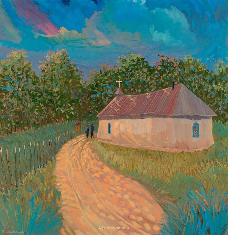 宁静的乡村景色美丽的色彩西班牙画家埃德桑多瓦尔油画欣赏