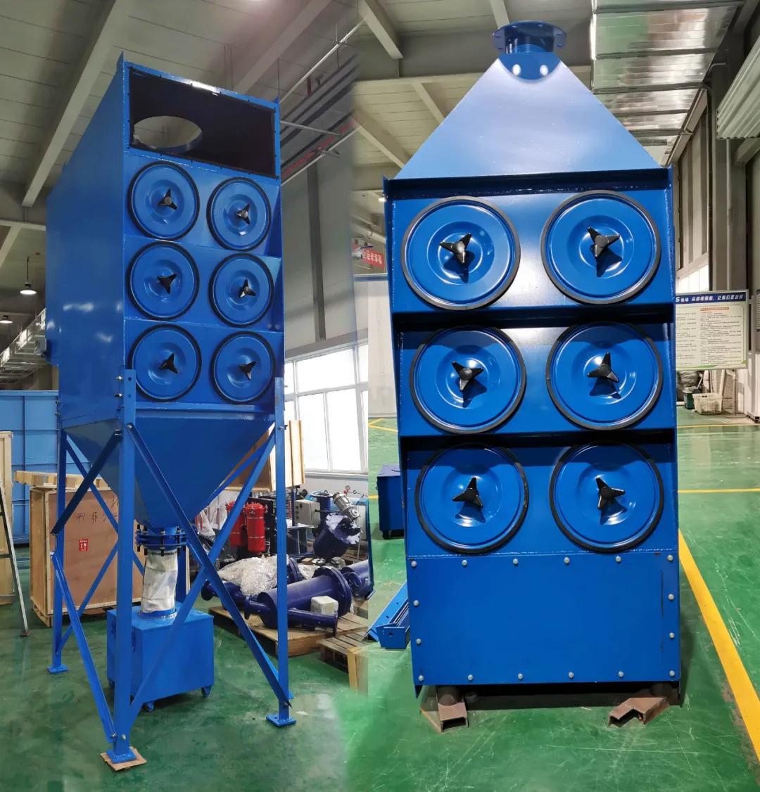 引风机启动,滤筒除尘器开始工作,烟尘在风机动力作用下,经过抽风管道