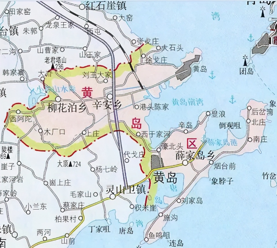 黄岛老地图填海当时一度成为青岛沿海区域改革开放的代名词