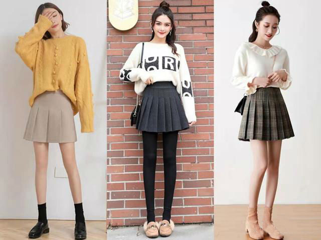 短款毛呢百褶裙怎么搭上衣时髦好看?