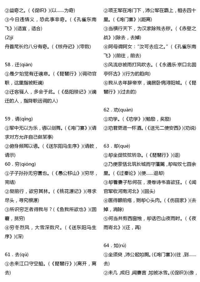 高中语文120个重点文言实词精编逢考必背