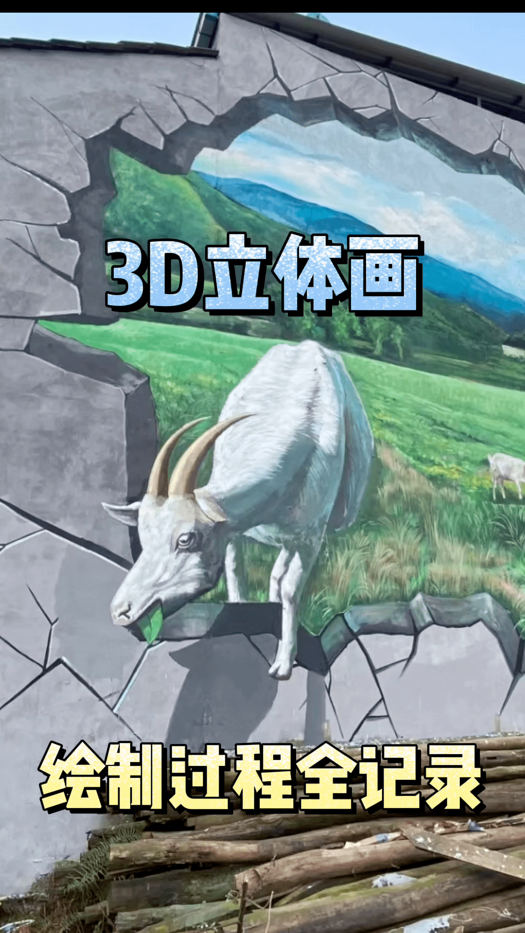 创意3d立体画墙绘一只跨界的羊
