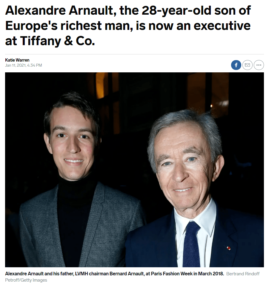 Alexandre Arnault, the 28-year-old son of Europe's richest man, is now an  executive at Tiffany & Co.