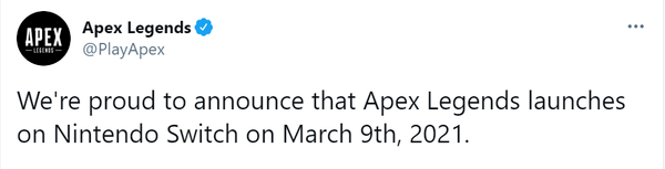 英雄|NS版《Apex英雄》官宣将于3月19日推出 支持跨平台游戏