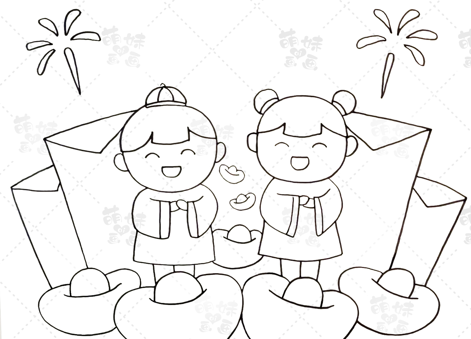 春节画面简笔画卡通版图片