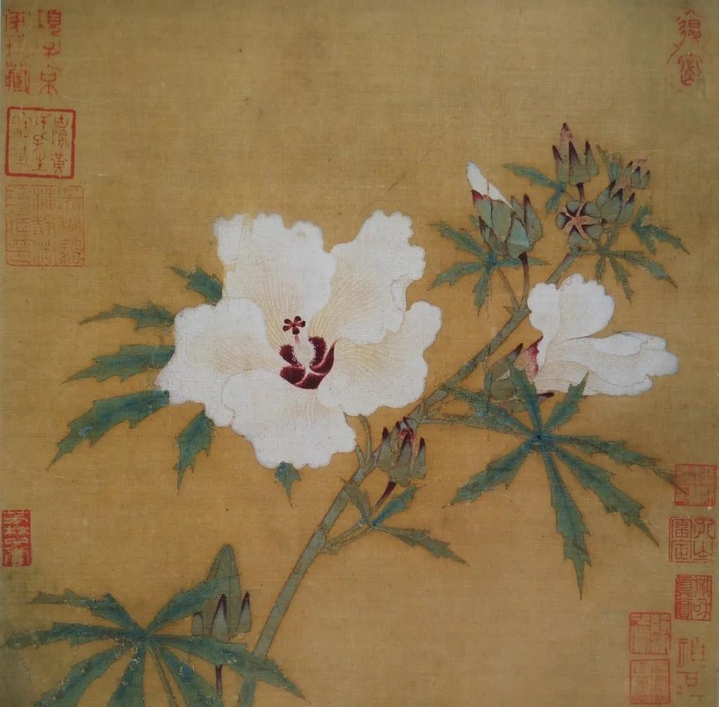 李迪《紅白芙蓉圖》紅雲半壓秋波碧,豔妝泣露嬌啼色.