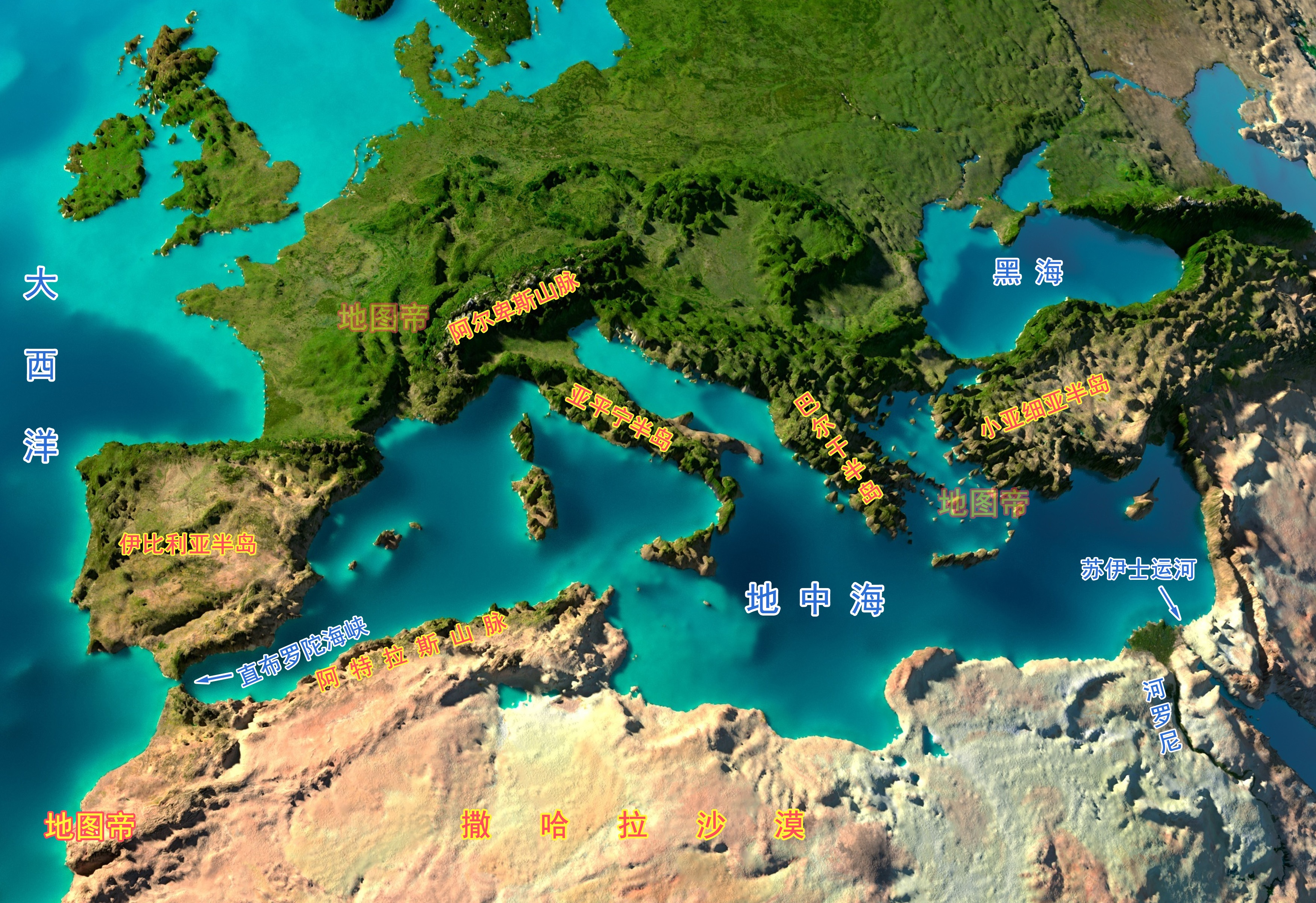 地中海地图高清可放大图片
