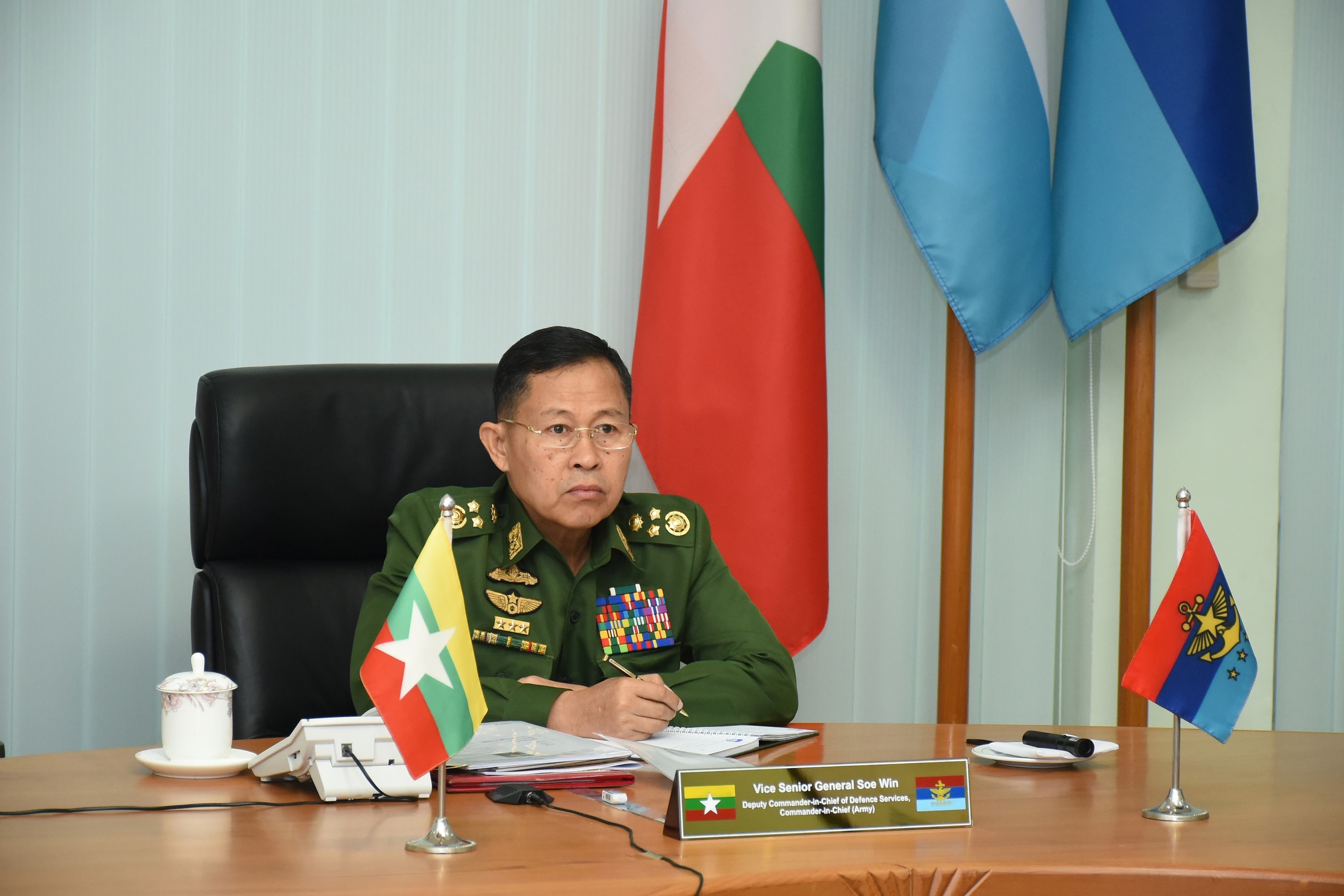 缅军副总司令梭温与欧盟联合军事参谋部主任视频对话_缅甸