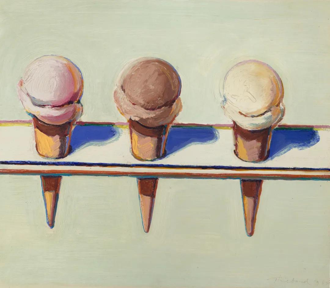 韦恩·第伯《三个甜筒(three cones,布面油画,33×37.