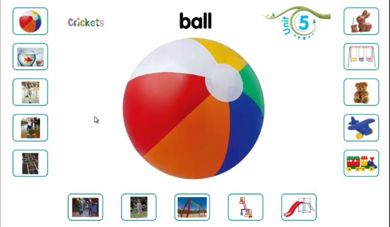 学到的重点词汇:ball,big, climb, hop,hopscotch,small, swings
