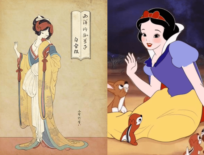 图片[3]-迪士尼公主变成传统日式画风，艾莎女王带着妹妹，白雪公主变艺伎-魔性次元