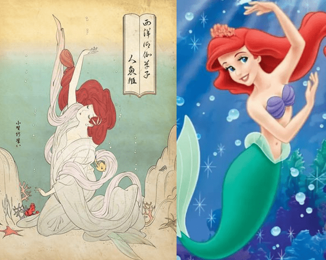图片[2]-迪士尼公主变成传统日式画风，艾莎女王带着妹妹，白雪公主变艺伎-魔性次元