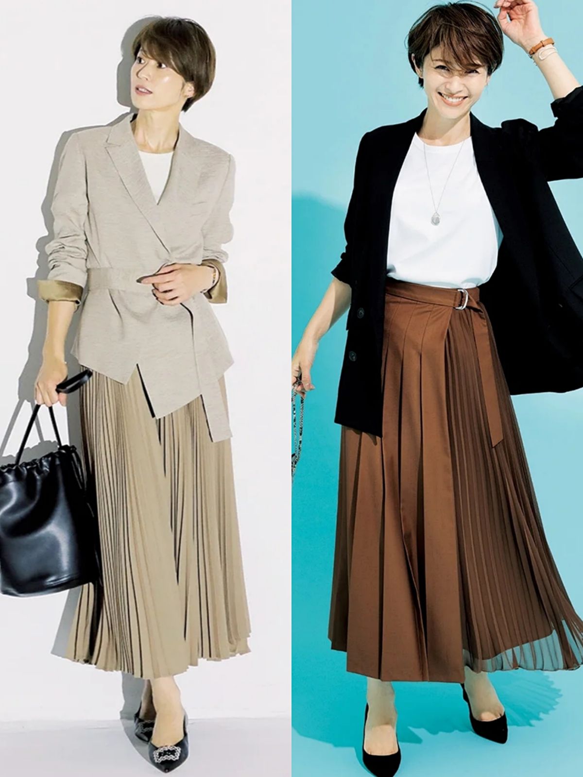原创西装不想穿得太老气试试搭配百褶裙这才是优雅女人该有的打扮
