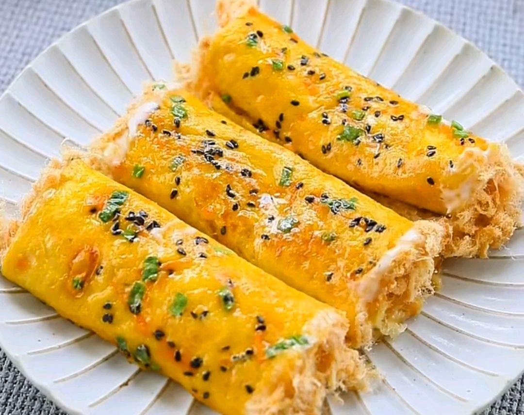 今天我家的早餐是它,超级好吃的芝士肉松卷,做法简单,一看就会_沙拉酱