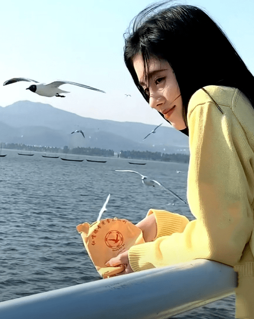 鞠婧祎喂海鸥被抓拍,无意暴露真实五官,这鼻子我捏都捏不出来