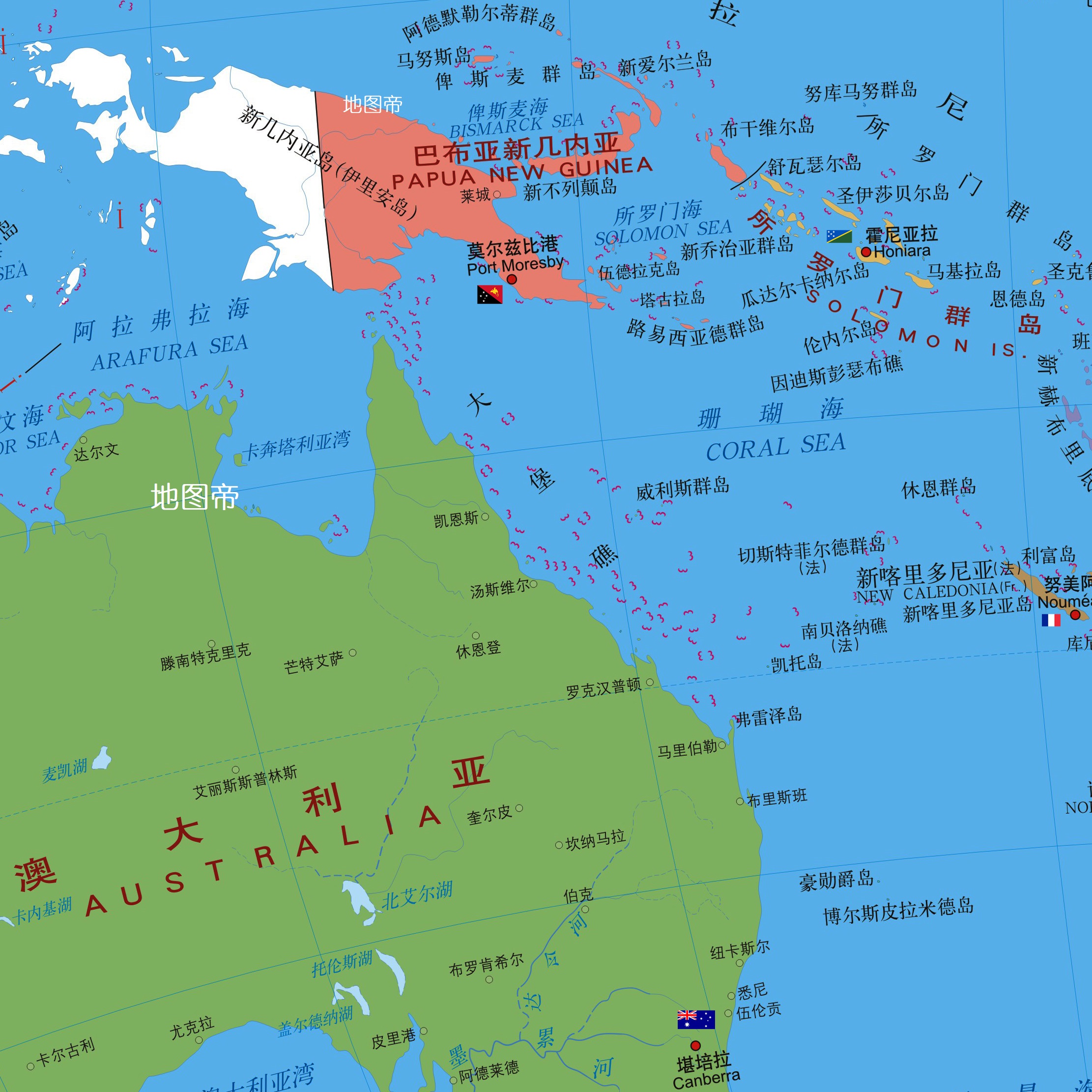 巴布亚新几内亚(简称巴新)南隔托雷斯海峡与澳大利亚相望,面积约46