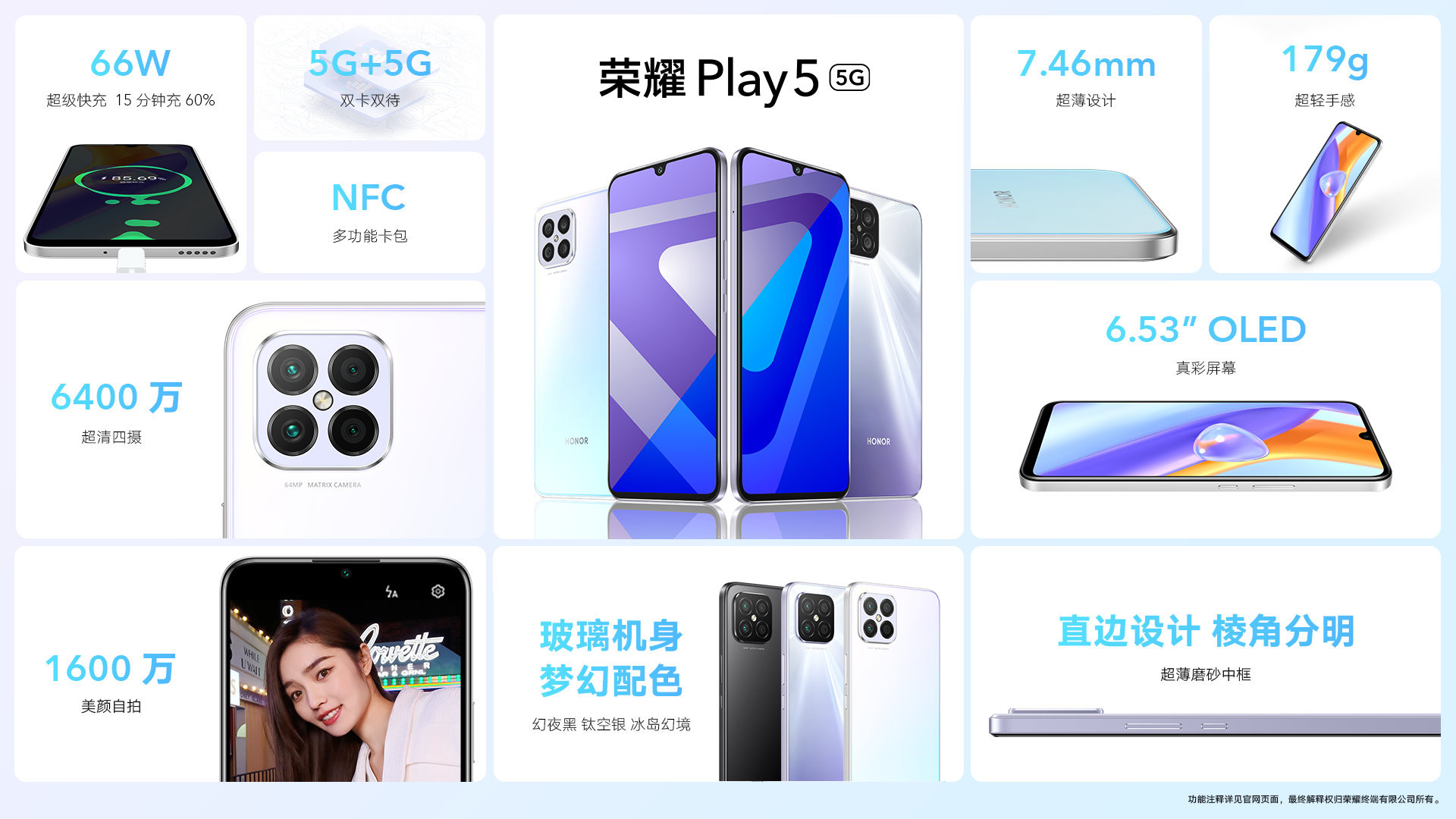 方面|荣耀Play 5发布：天玑800U+66W快充，2099元起