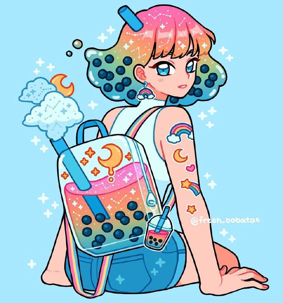 画师绘制水果味少女,奶茶化身彩虹系美少女,鱼缸拟人格外好看-福利兔艺术写真摄影