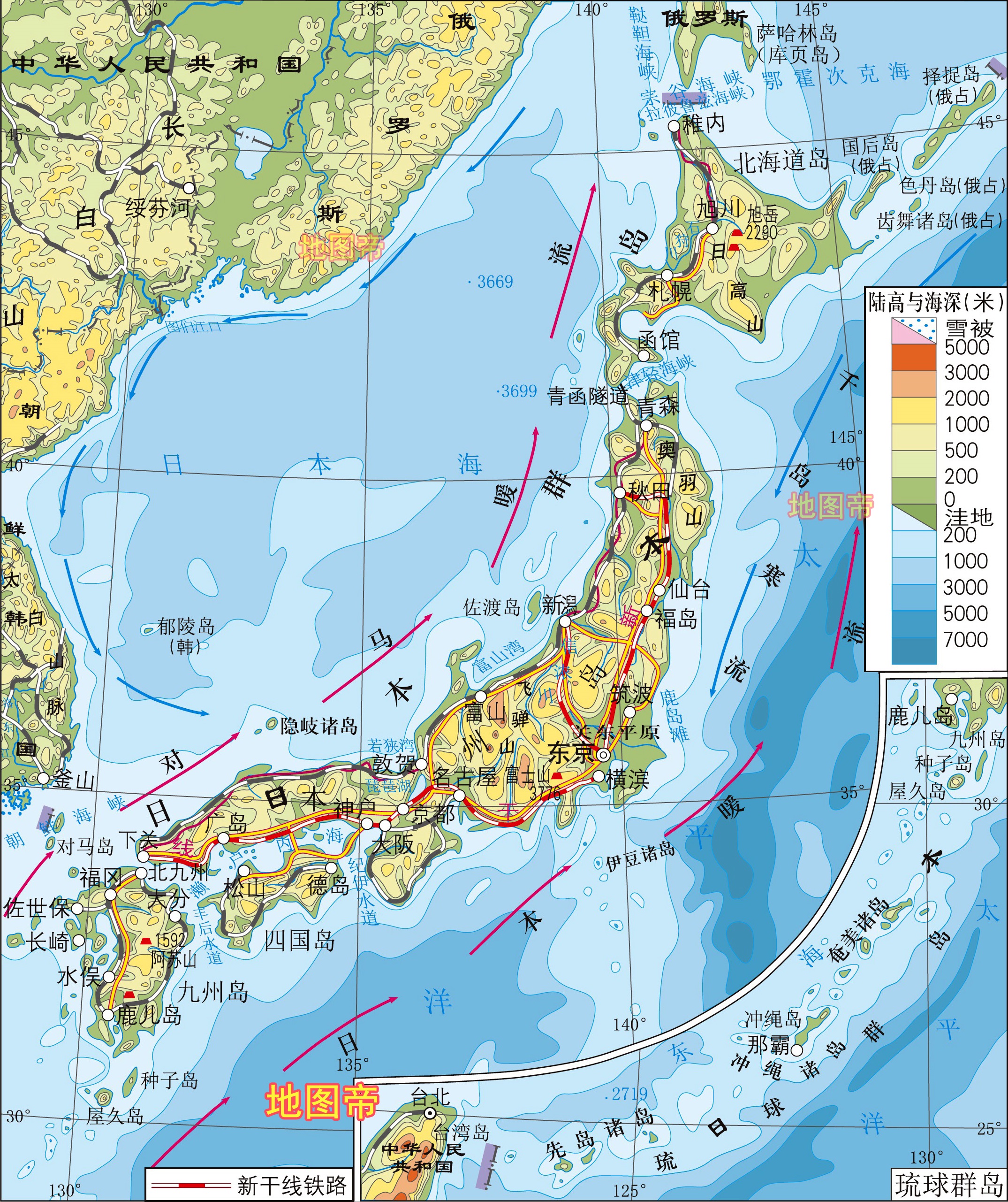 日本山脉分布图片