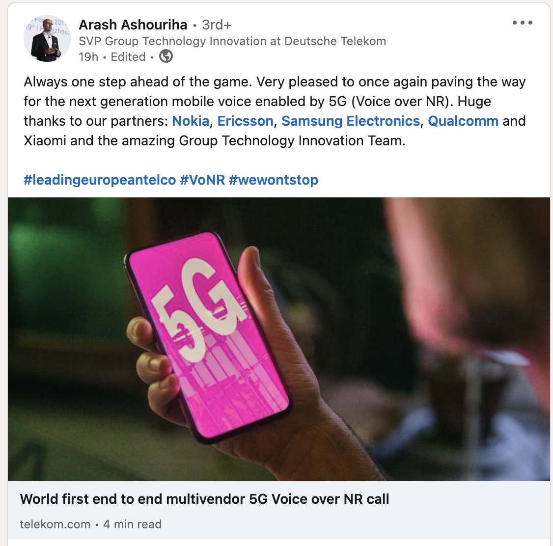 小米海外市场传来好消息 正式在欧洲成功进行5g Vonr通话测试 终端