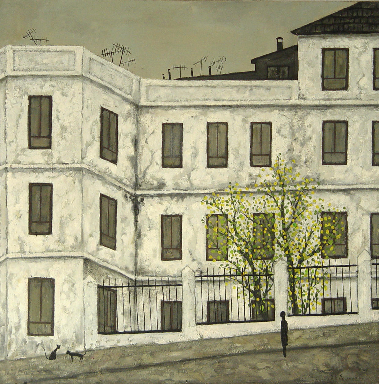 布面油彩 2011年《月色下的老街》2011年《小院》 50x60cm 布面油画