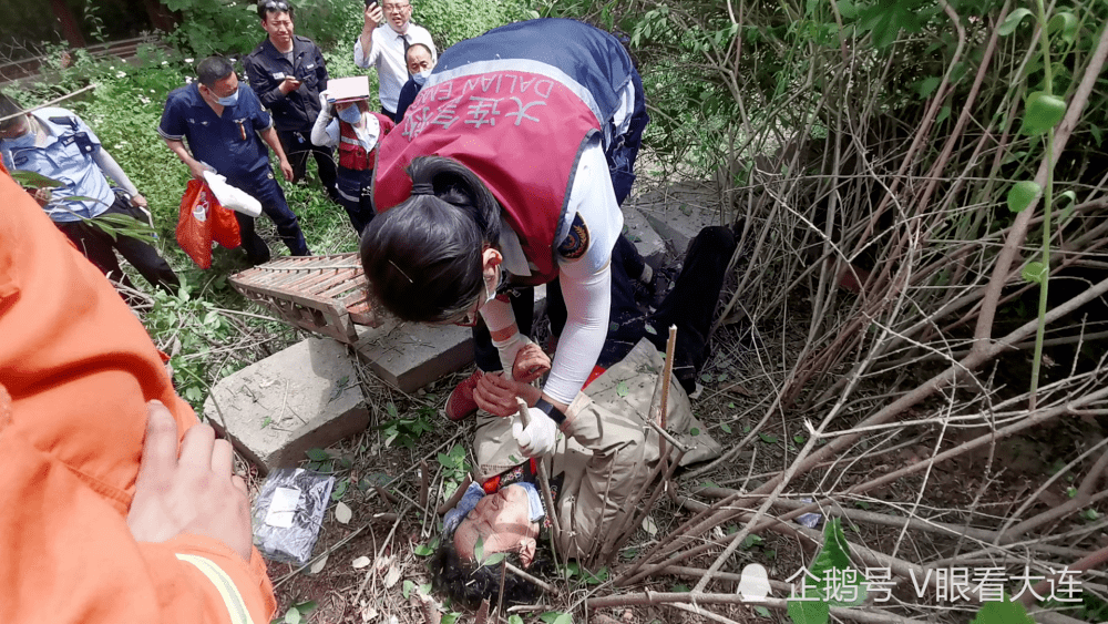 辽宁大连:老太滚下山坡被困半山腰 消防员"穿林开路"救人