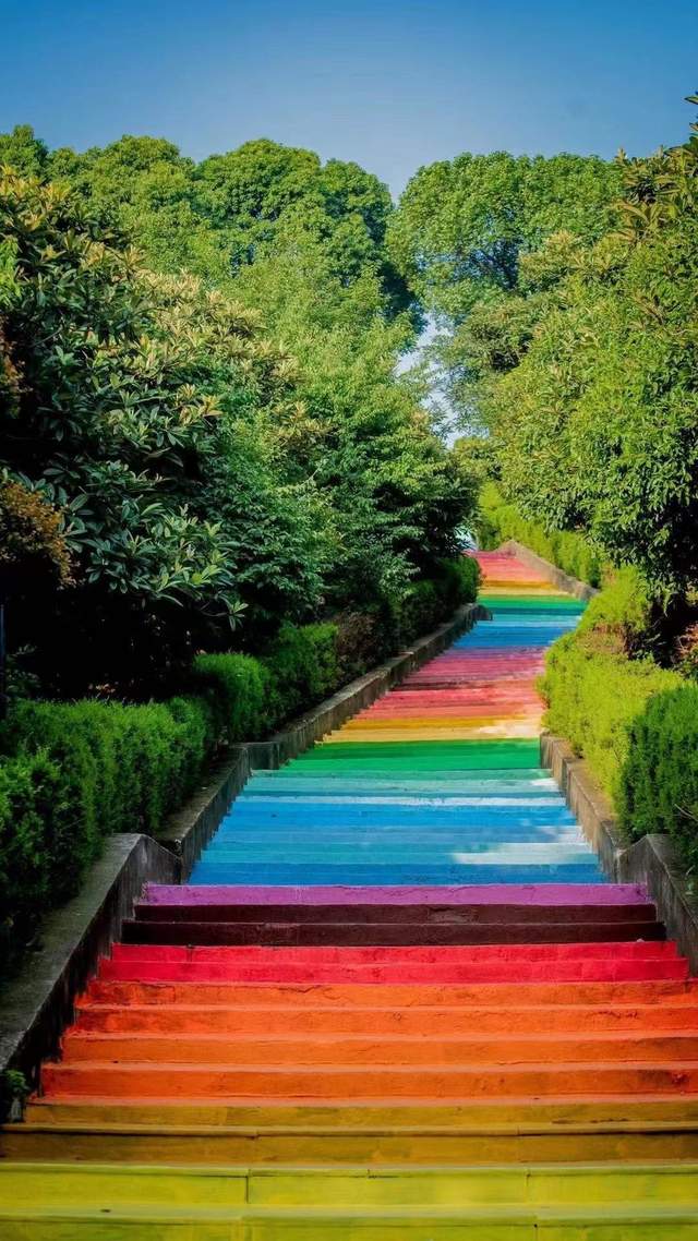 武汉一高校学生手绘出"彩虹阶梯" 成校园的网红打卡点