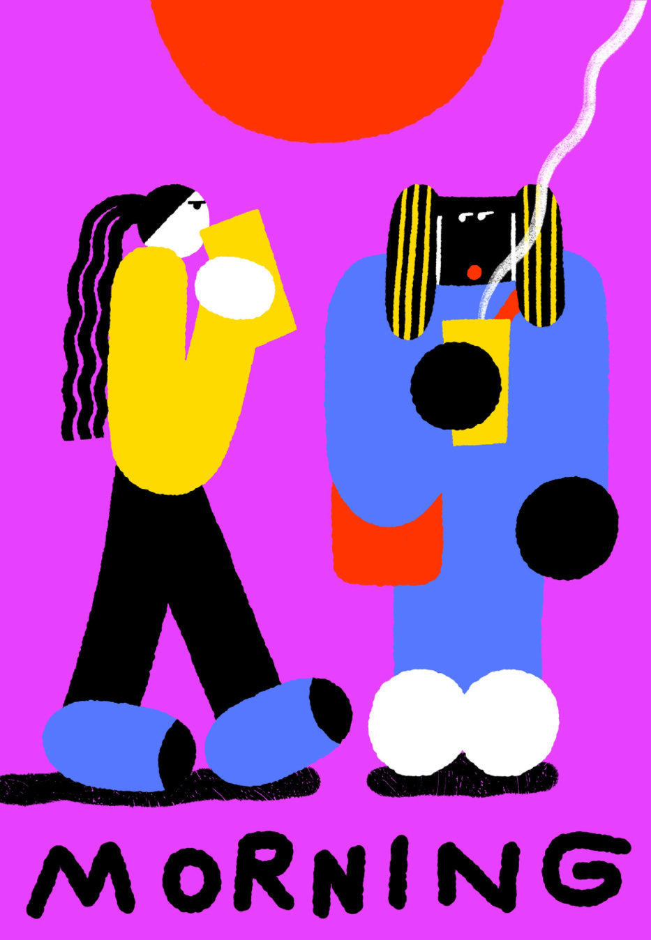 涂鸦风的人物插画画风感觉笨笨的却显得十分可爱