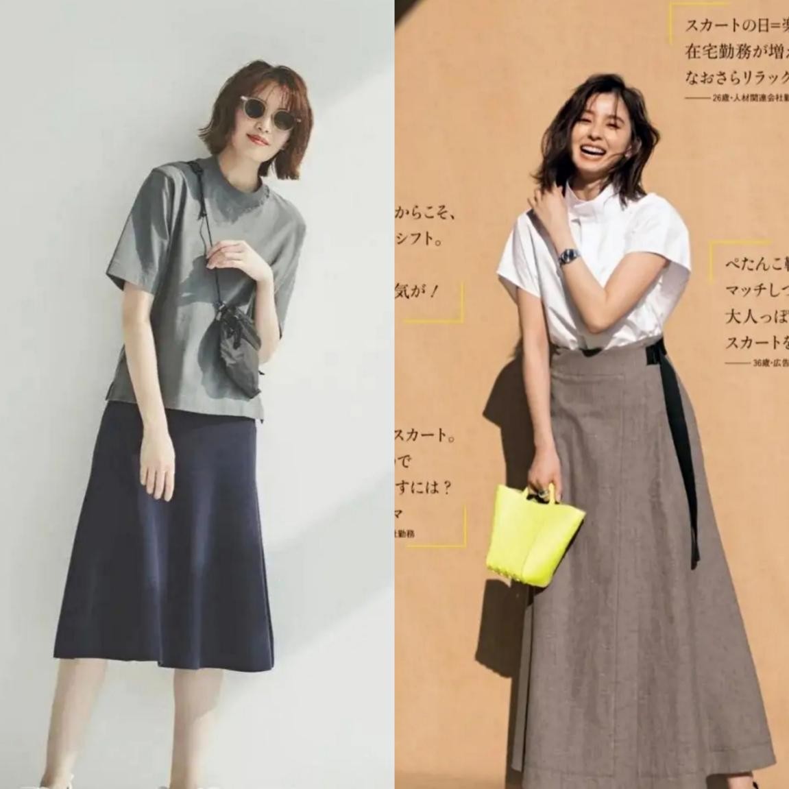 40 女性别再装嫩了 T恤搭配3种半身裙 轻松打造日系轻熟女范 色彩