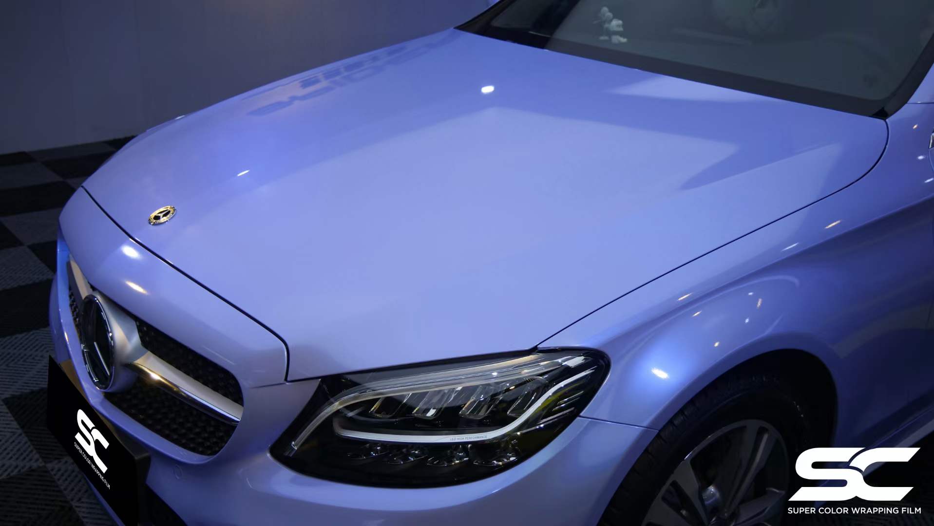 奔驰c级全车贴膜sc改色膜颜色梦幻青幻蓝