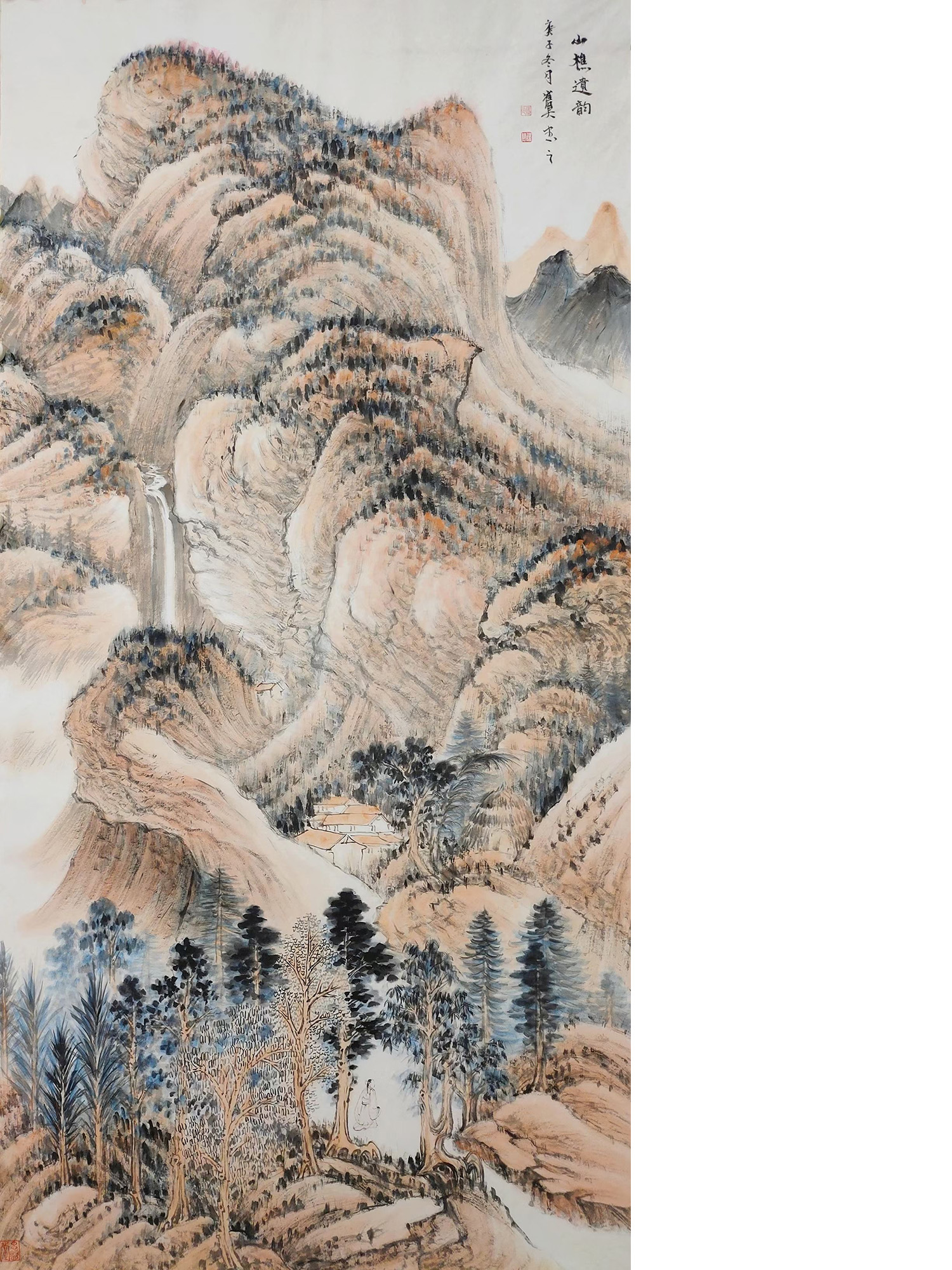 画家崔昊老师创作一幅小青绿山水画绘画过程图录