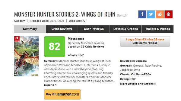 网站|《怪物猎人物语2》M站均分82 优秀RPG，多数媒体给好评
