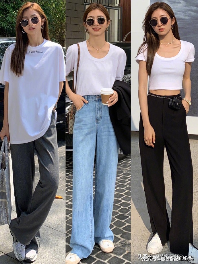 黑白色基础款短袖t恤,教你27套夏日日常气质穿搭