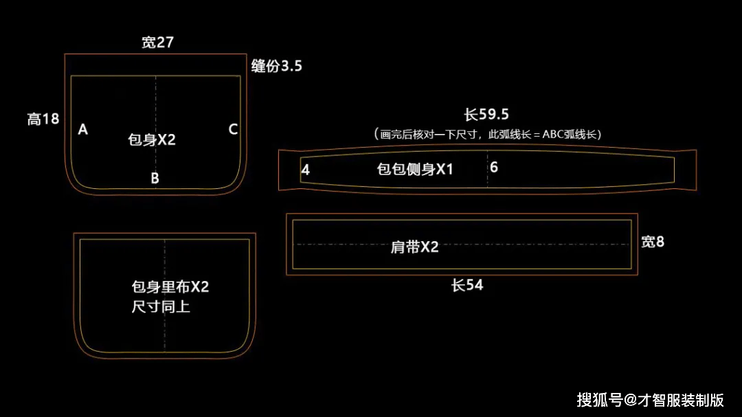 纸样|包包制作纸样 腋下小包DIY 附纸样